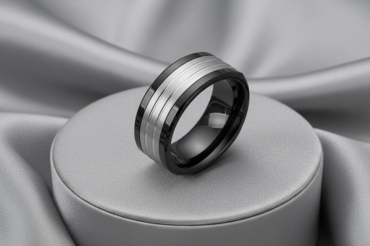 BLACK COBALT & 10K WHITE GOLD MENS 9MM WEDDING BAND SIZE 9