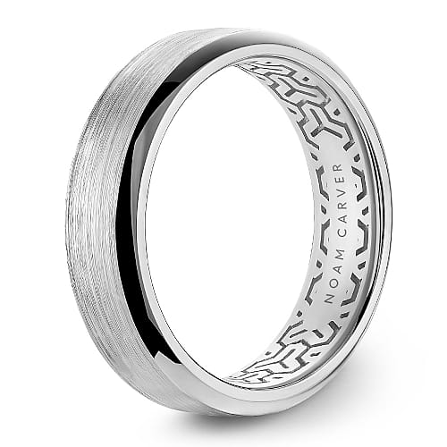 14K WG 6.5mm Wide Noam Carver Men's Band with Brushed Top, High Polished Edges and ebgraved detai...
