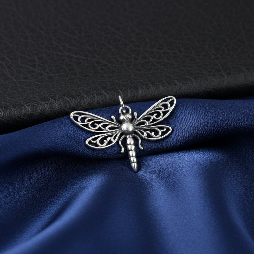 Oxidized Silver Dragonfly Charm