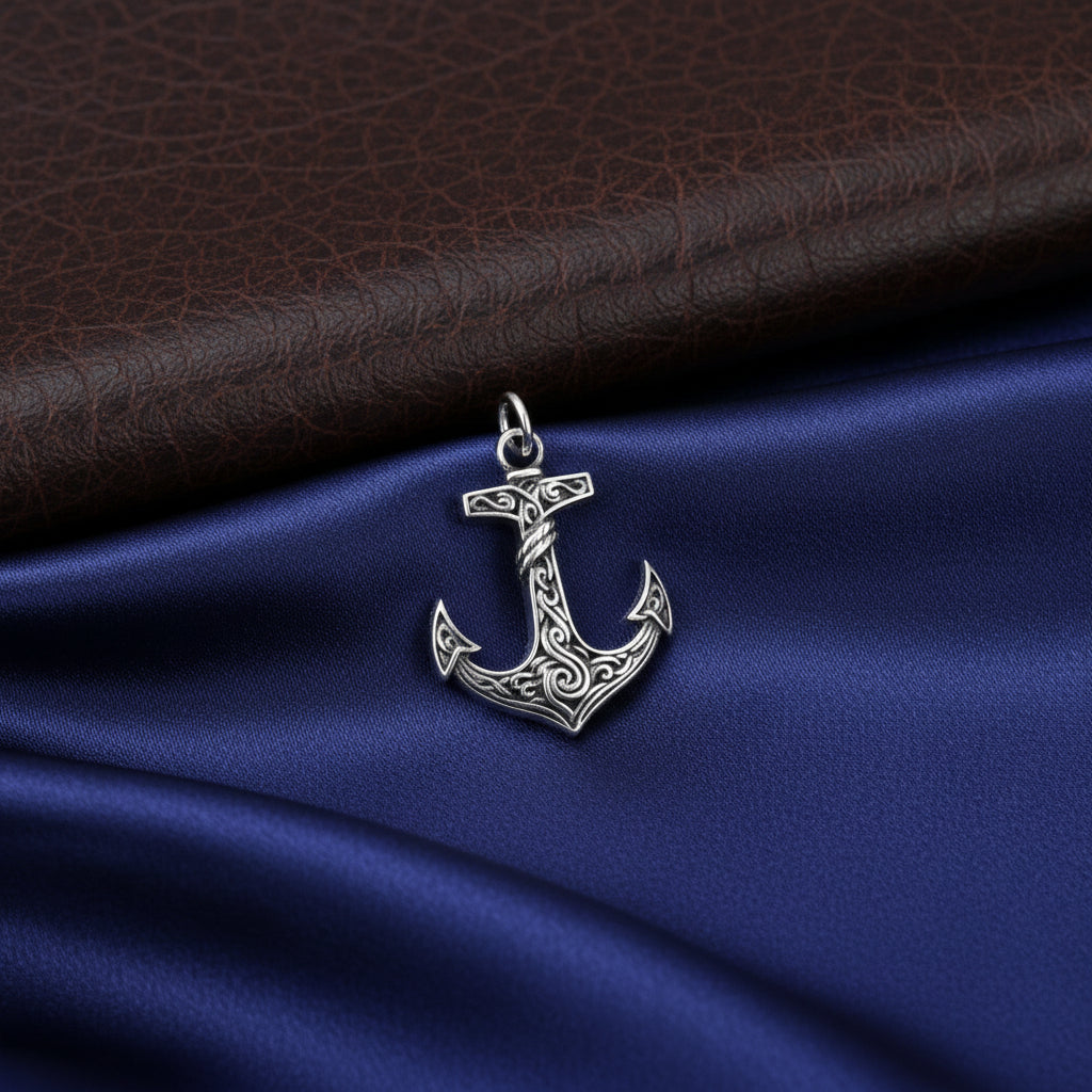 Oxidized Silver Anchor Charm