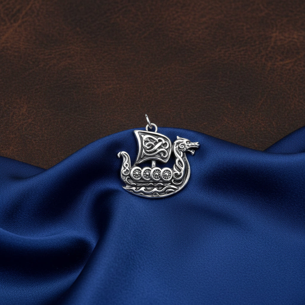 Oxidized Silver Viking Longship Charm