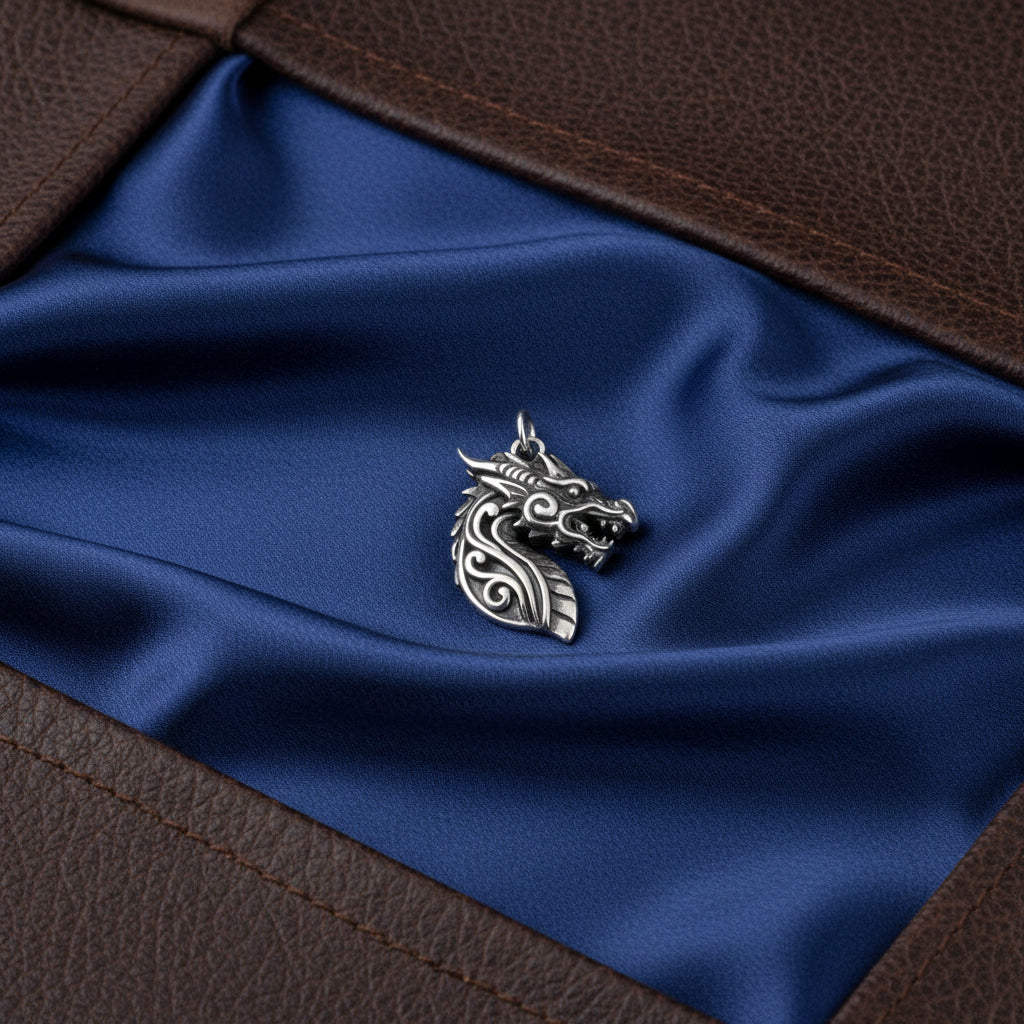 Oxidized Silver Dragon Head Charm