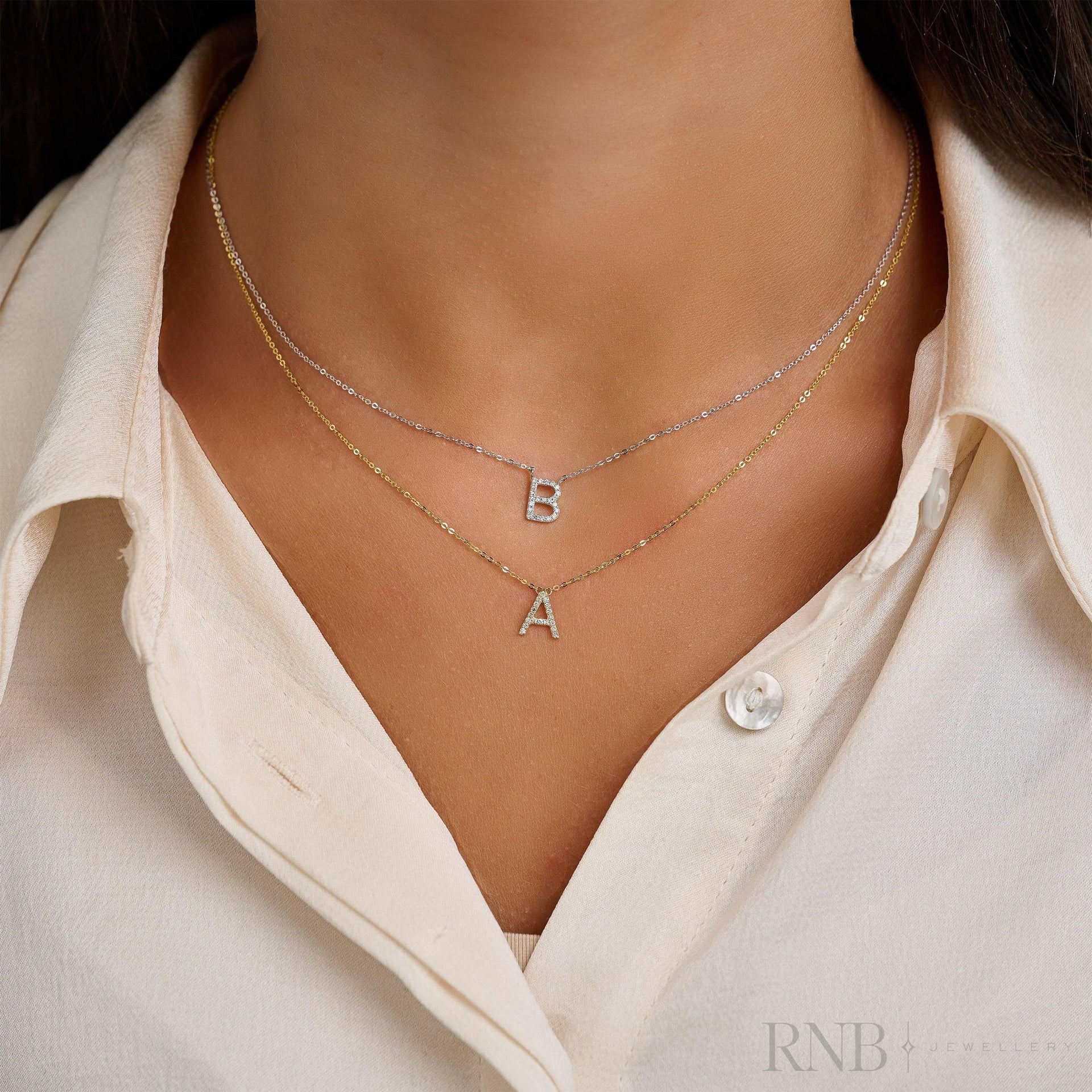 Mini Block Initial Diamond Necklace
