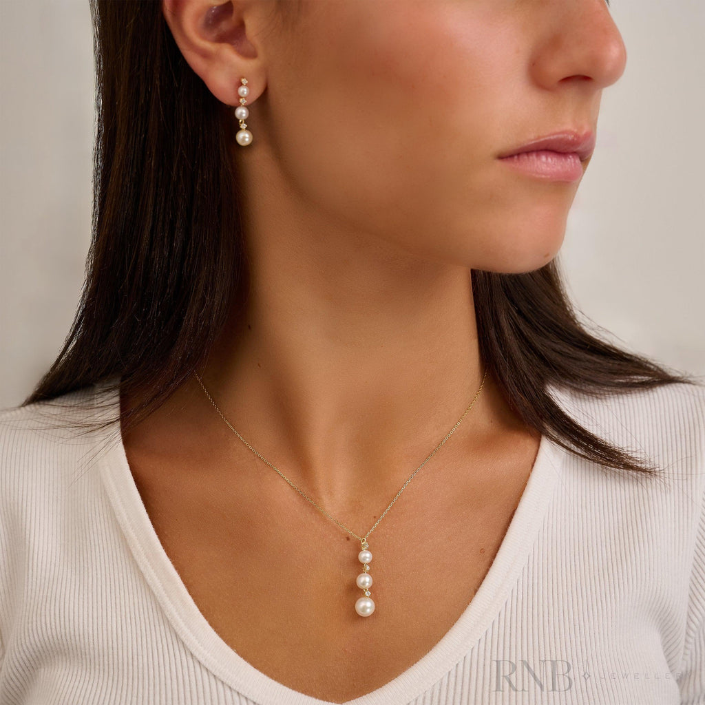 Cultured Pearl & Diamonds Stud Earrings