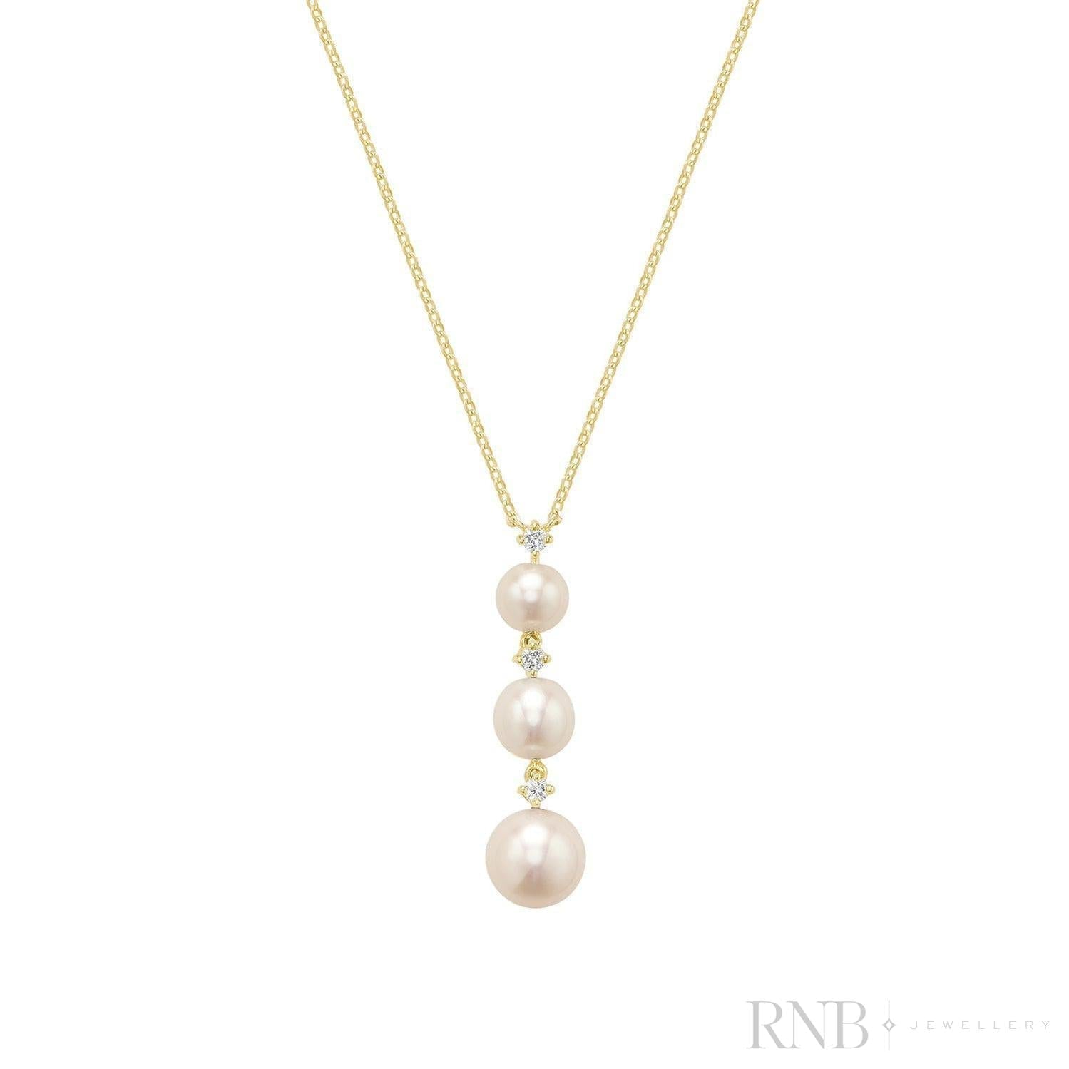 Trinity Drop Pearls & Diamonds Necklace