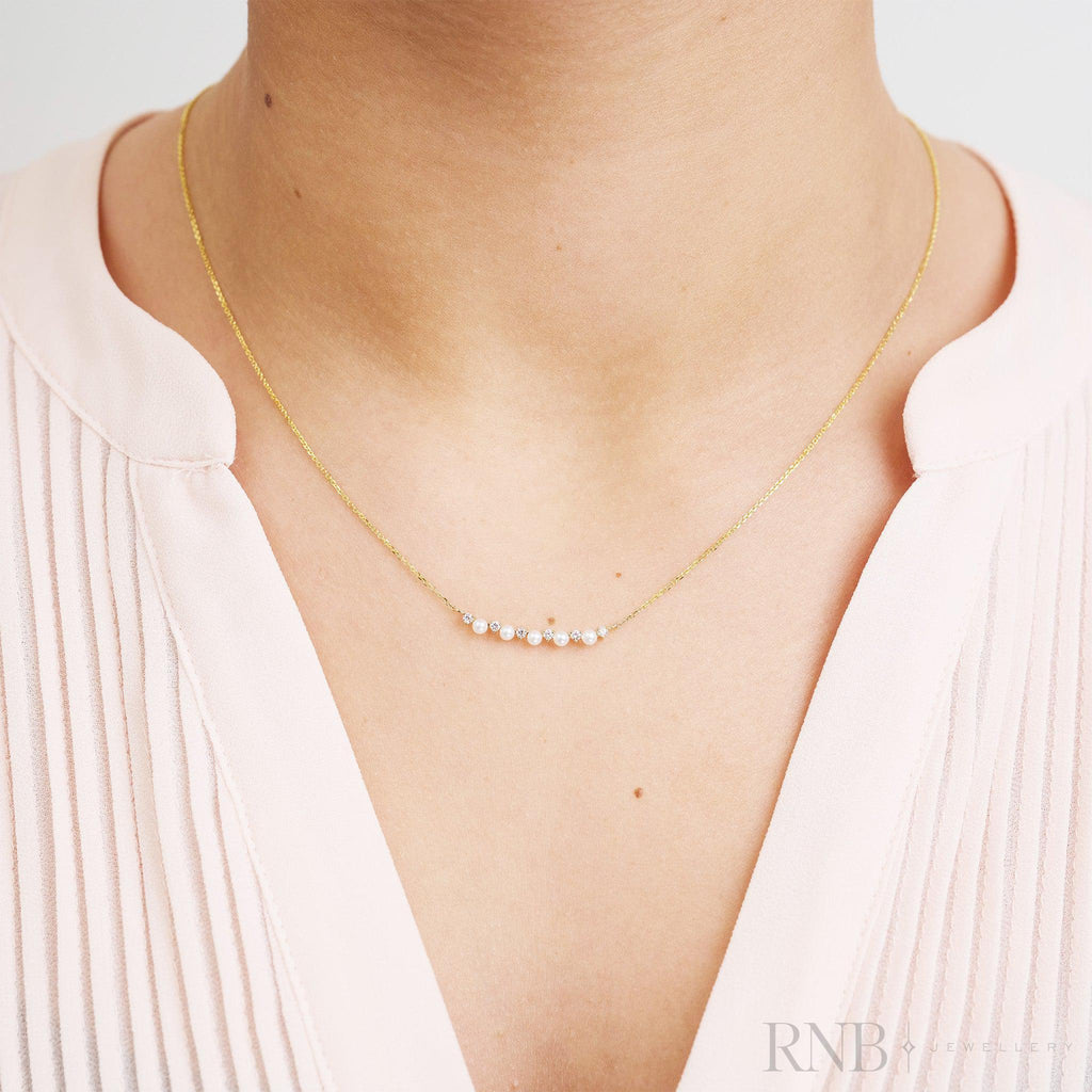 Cultured Pearl & Diamond Bar Necklace