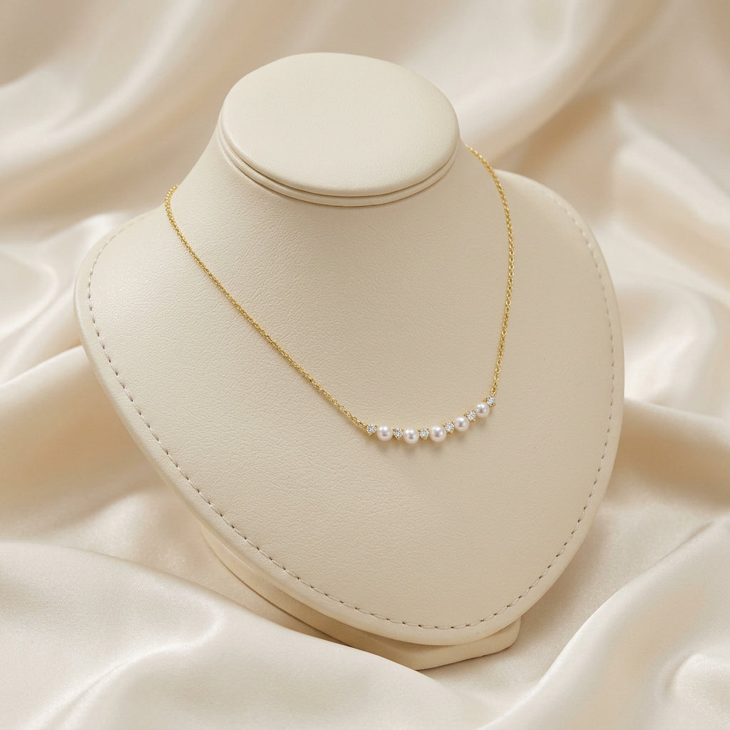 Cultured Pearl & Diamond Bar Necklace