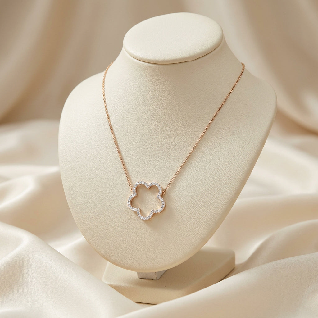 Open Hollow Flower Diamond Necklace