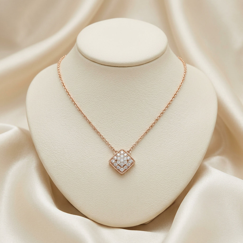 Square Milgrain Diamond Necklace