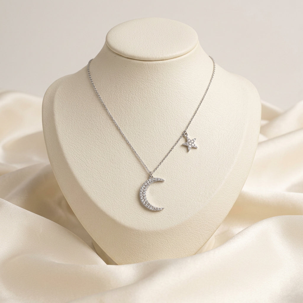 Moon & Star Diamond Necklace