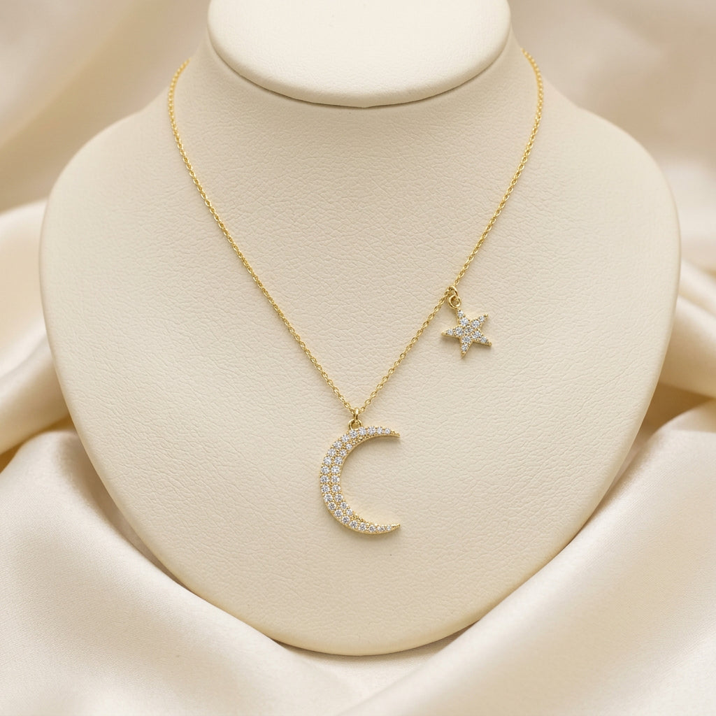 Moon & Star Diamond Necklace