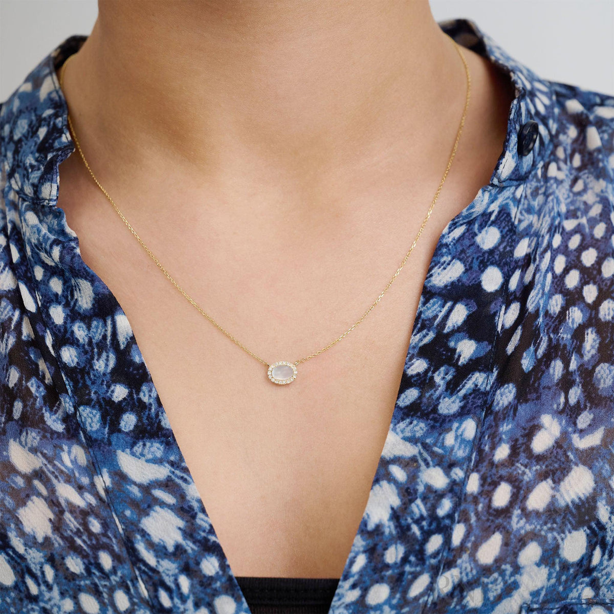 Oval Halo Mother of Pearl Diamond Necklace