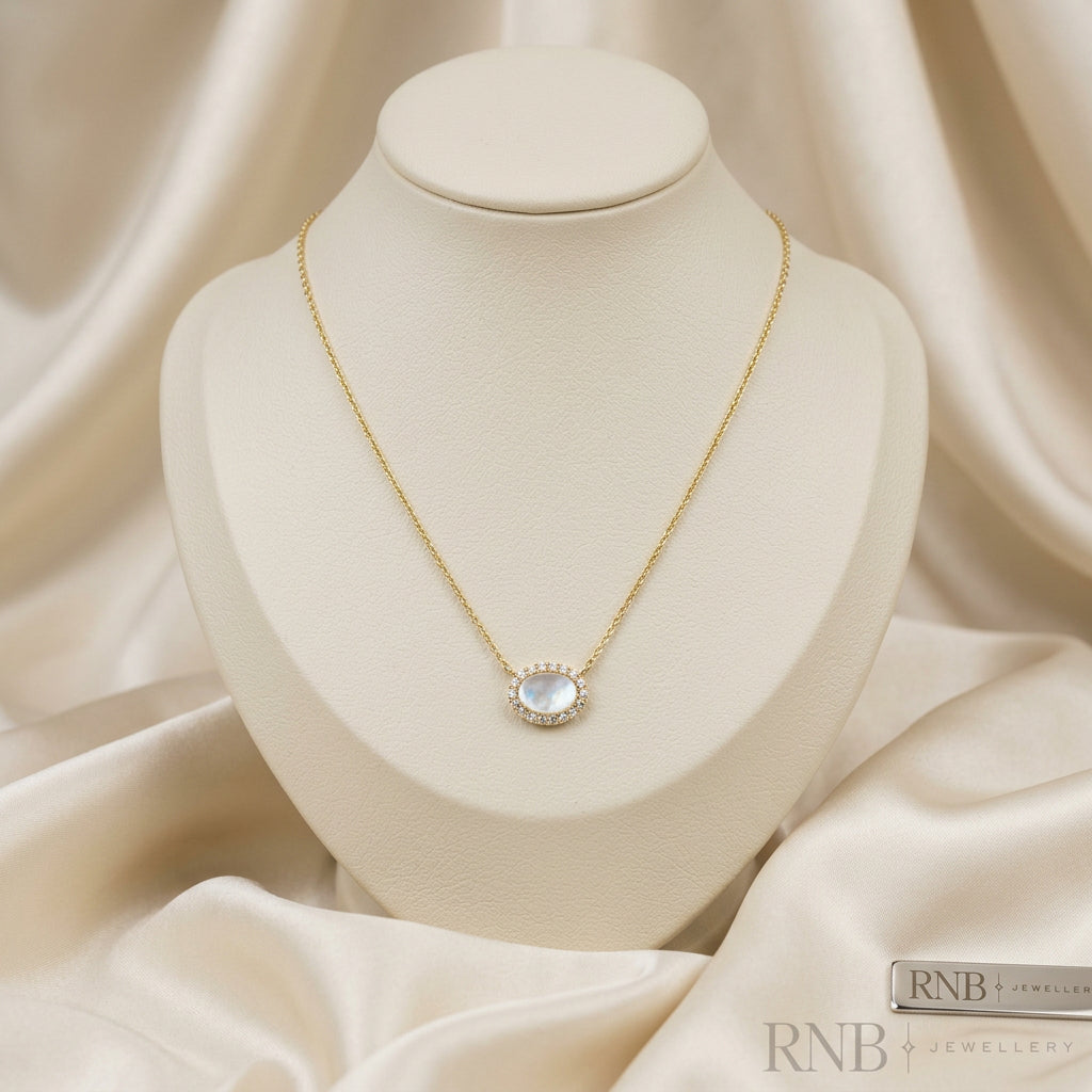 Oval Halo Mother of Pearl Diamond Necklace