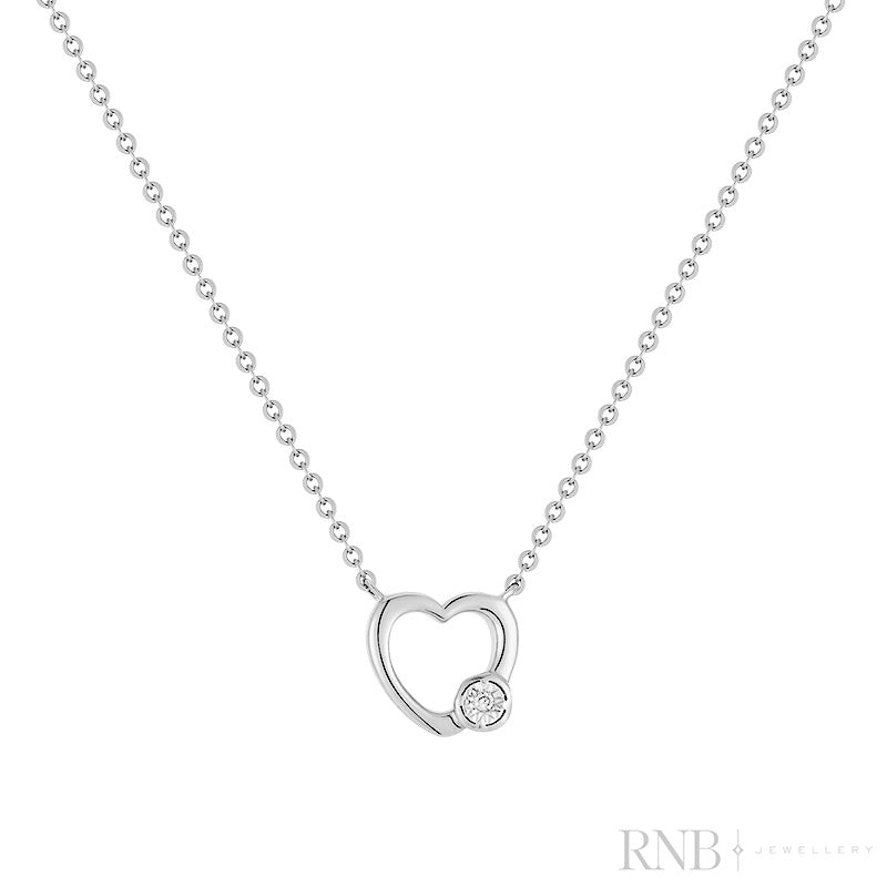 Open Heart & Bezel Diamond Necklace