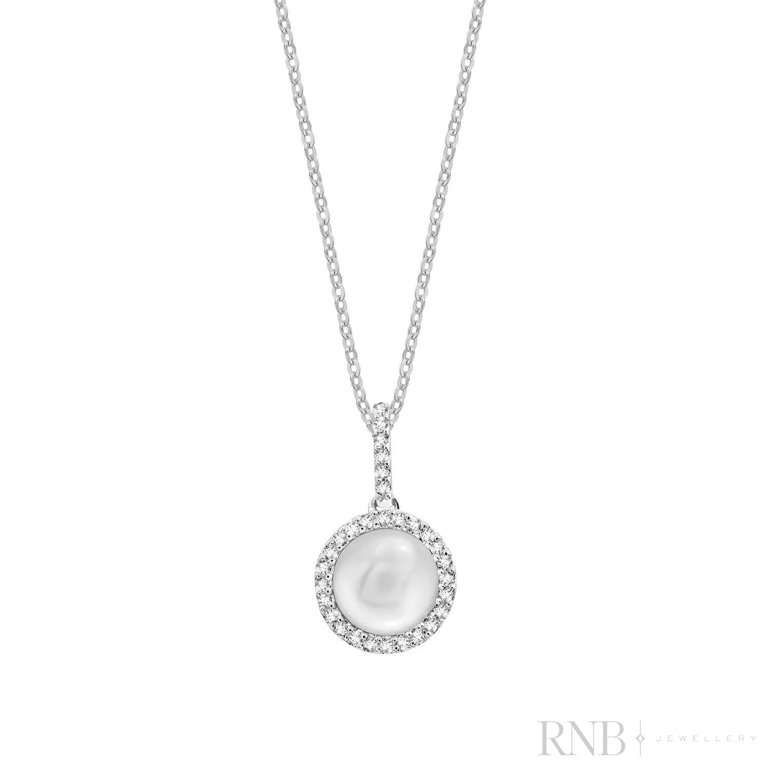 Cultured  Pearl & Halo Diamond Pendant