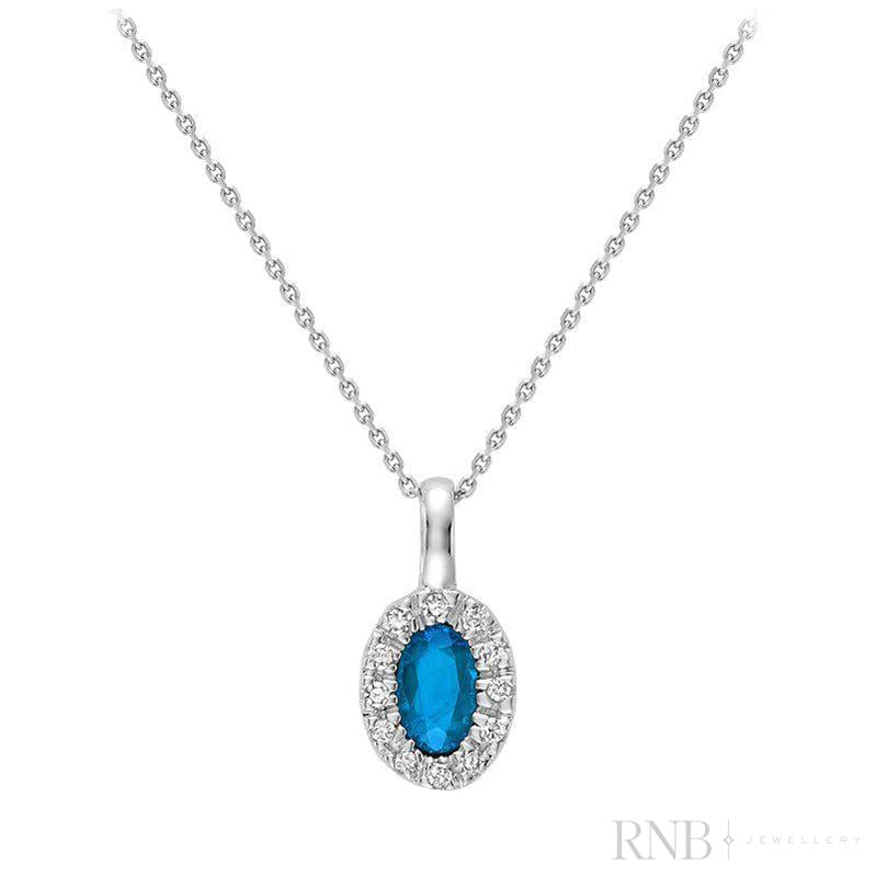 Oval Precious Stone & Halo Diamond Pendant