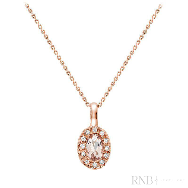 Oval Morganite and Diamond Halo Pendant