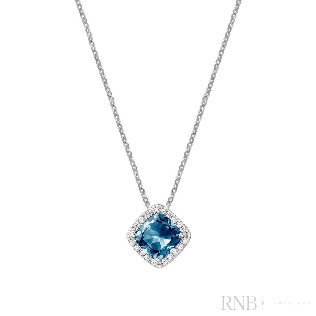 Cushion Cut Colored Stone Halo Diamond Pendant