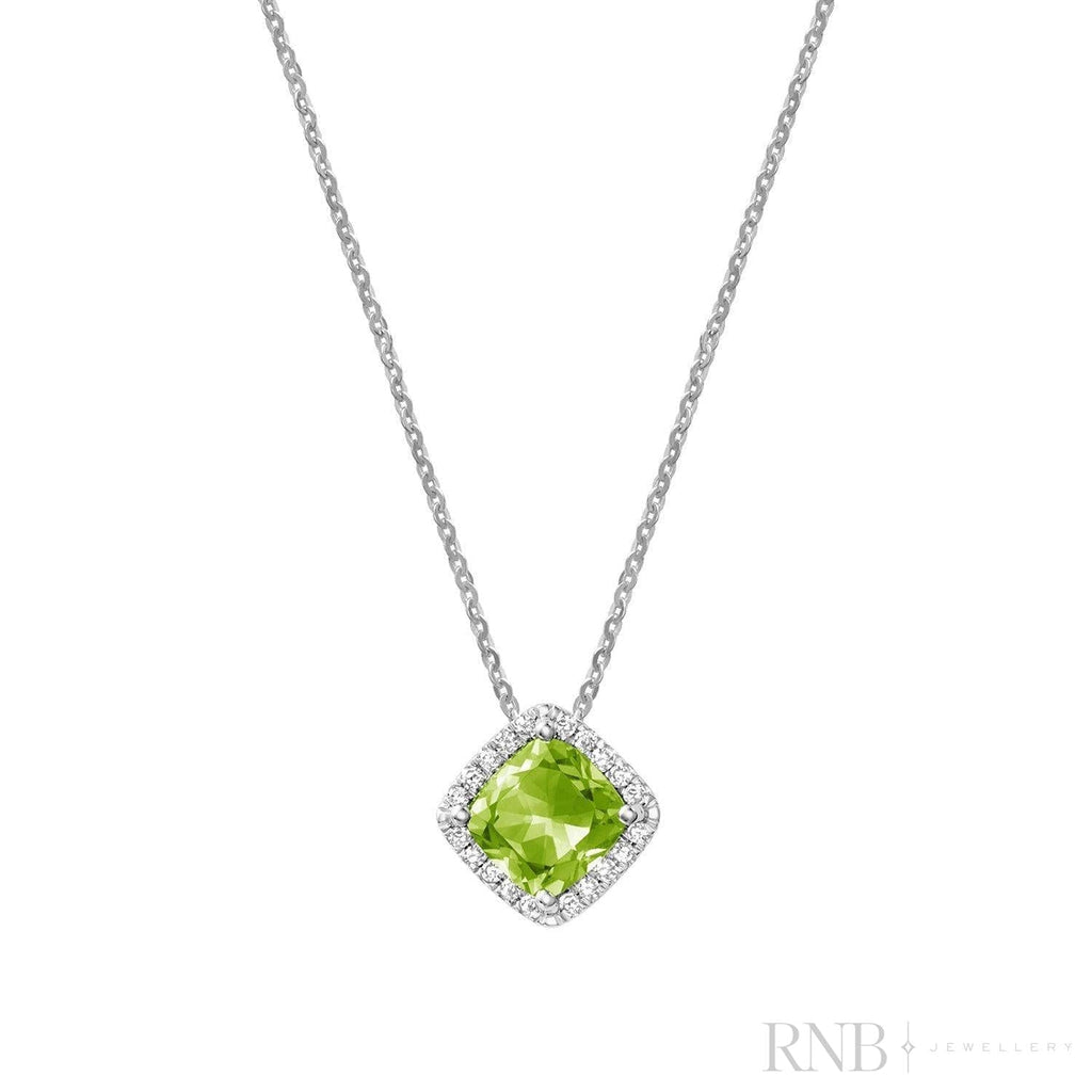 Cushion Cut Colored Stone Halo Diamond Pendant