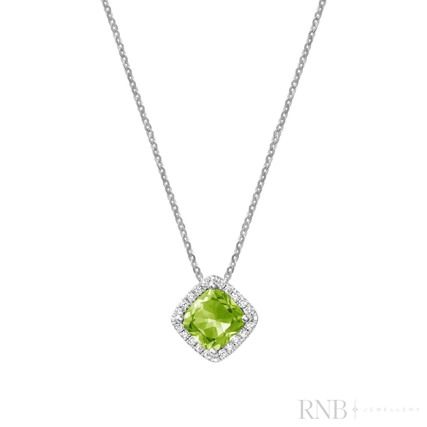 Cushion Cut Colored Stone Halo Diamond Pendant