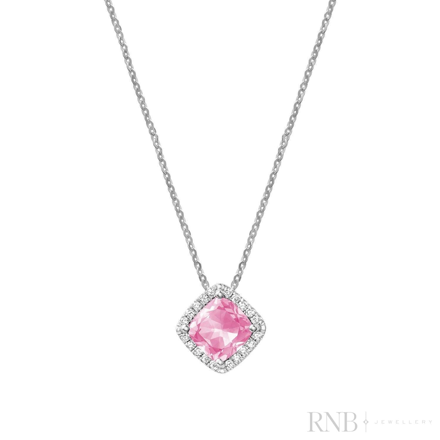 Cushion Cut Colored Stone Halo Diamond Pendant