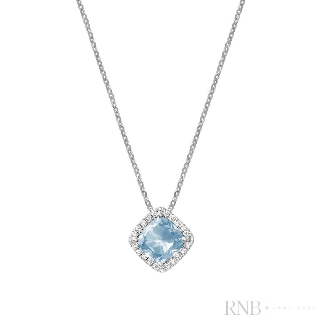 Cushion Cut Colored Stone Halo Diamond Pendant