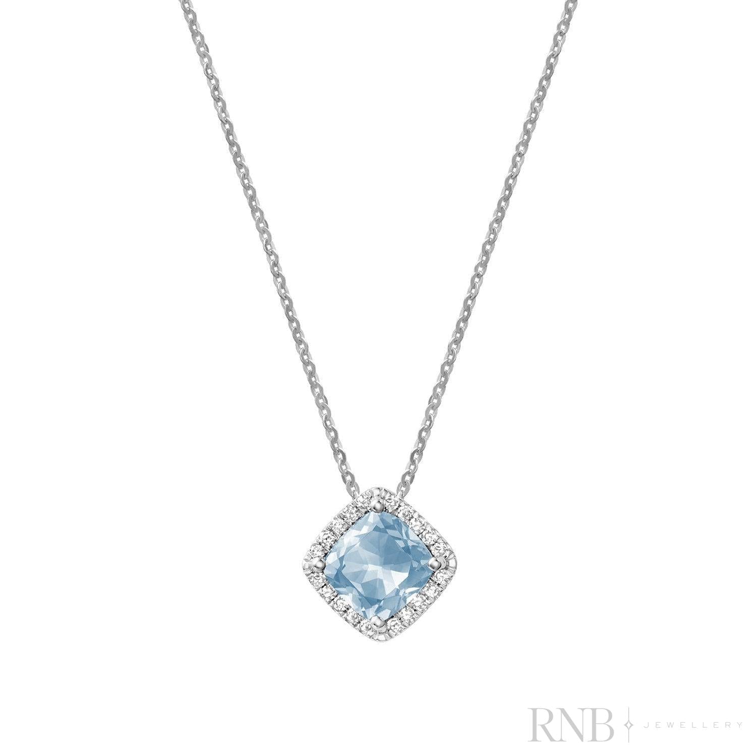 Cushion Cut Colored Stone Halo Diamond Pendant