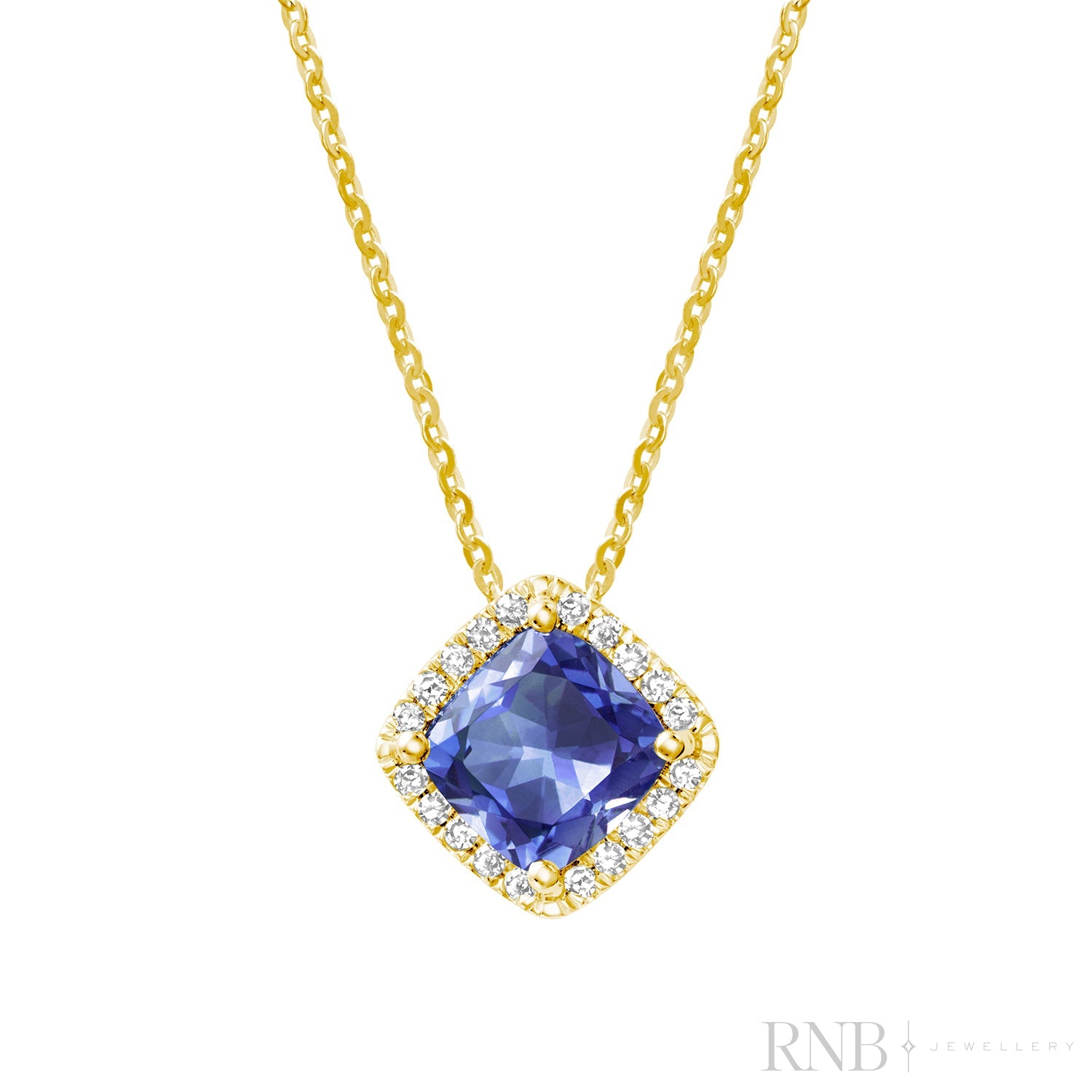 Cushion Cut Colored Stone Halo Diamond Pendant