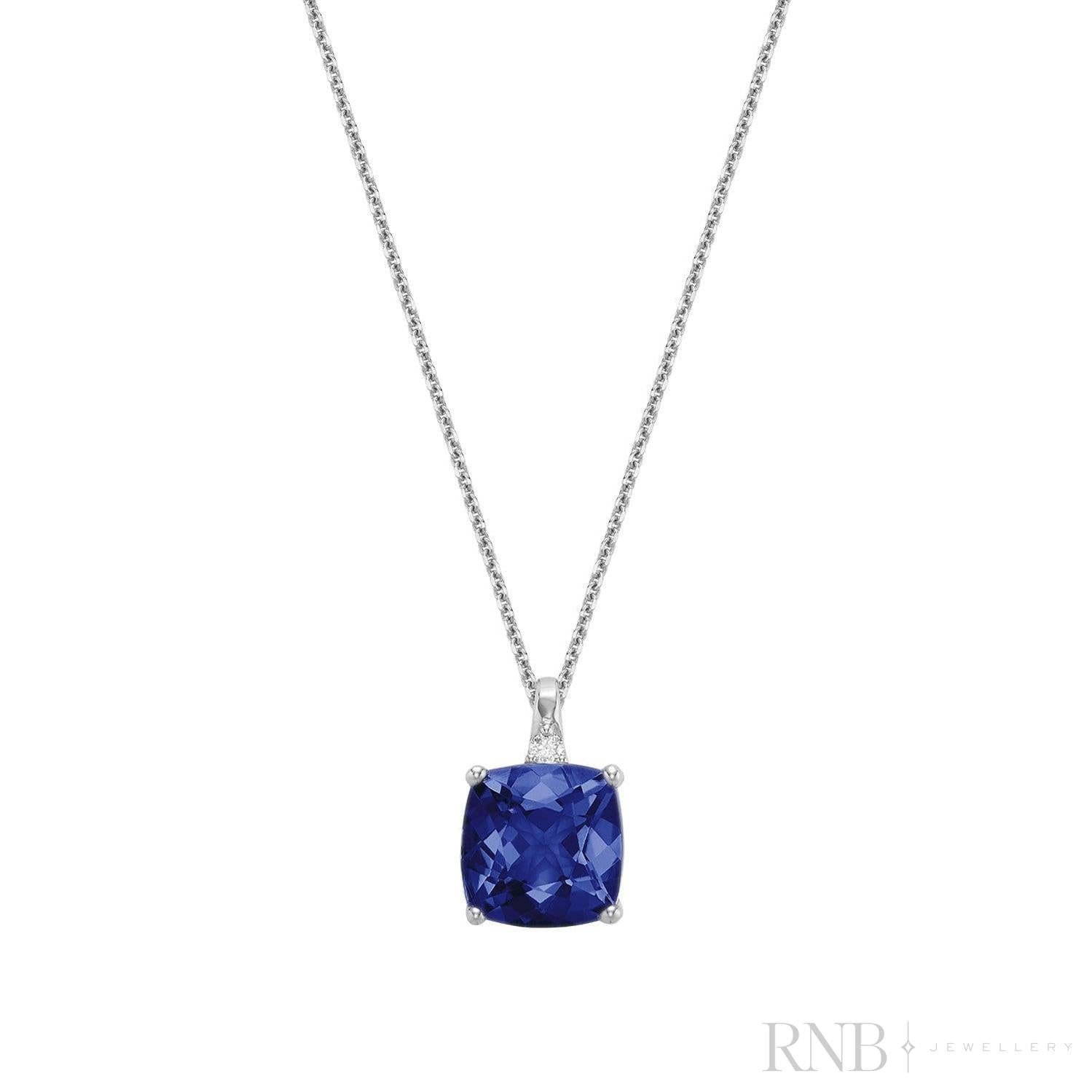 Cushion Cut Colored Stone and Diamond Pendant