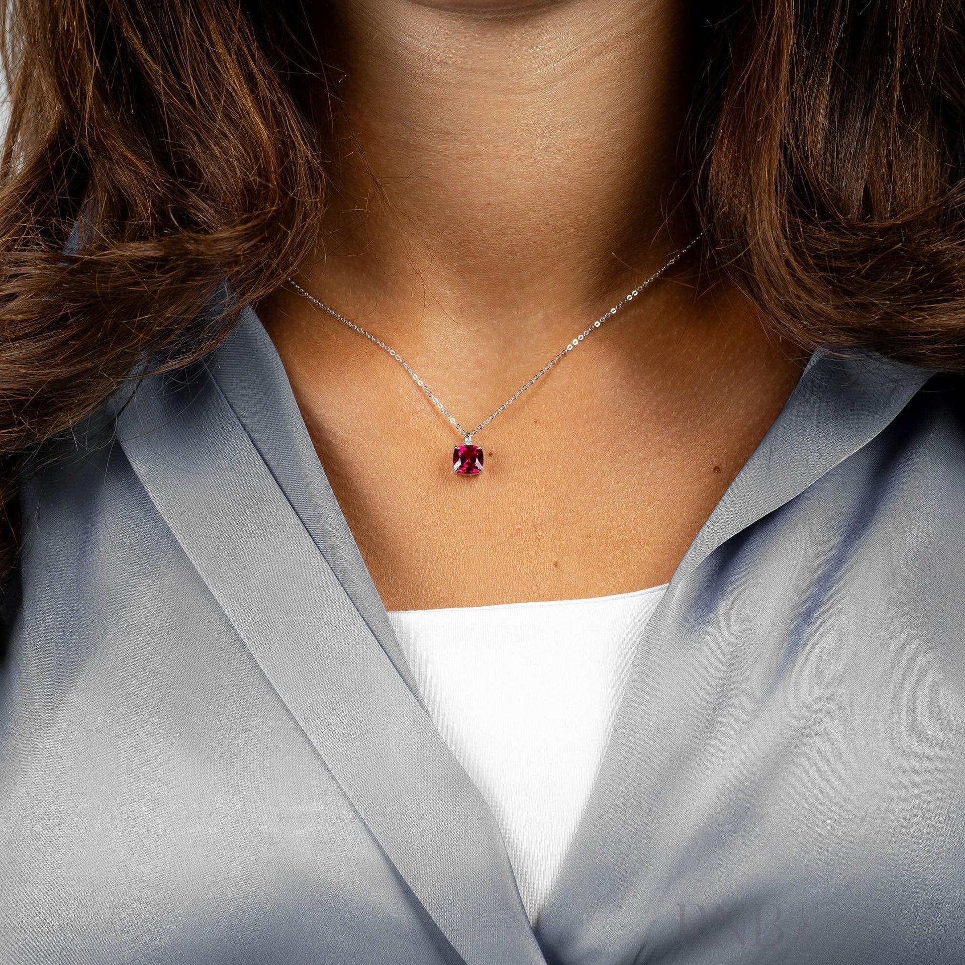 Cushion Cut Colored Stone and Diamond Pendant