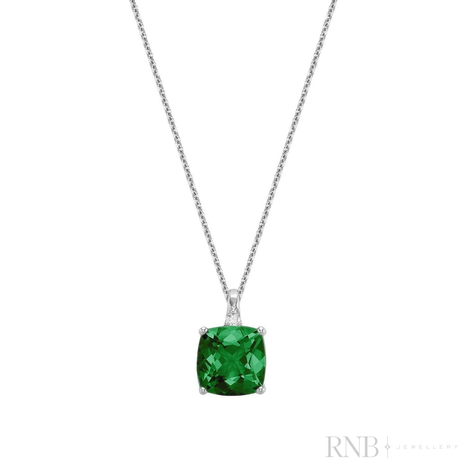 Cushion Cut Colored Stone and Diamond Pendant
