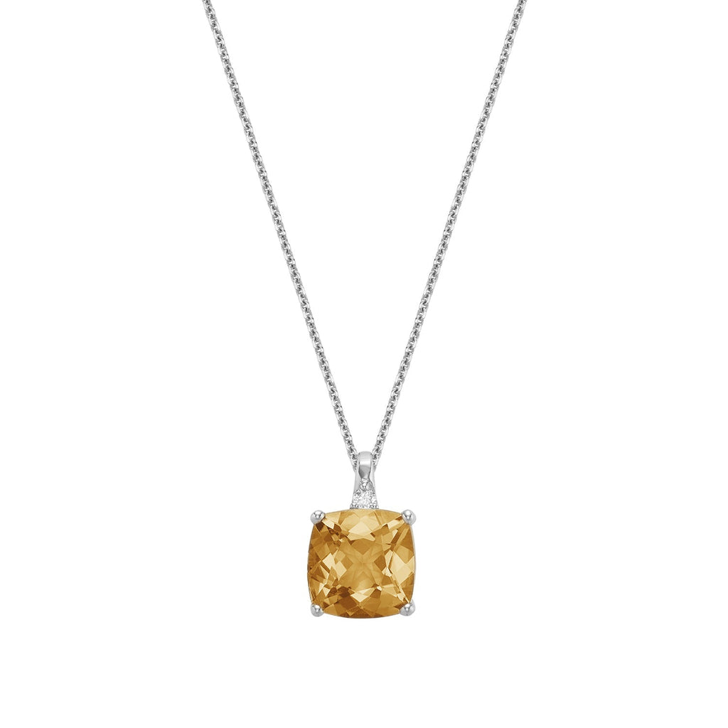 Cushion Cut Colored Stone and Diamond Pendant