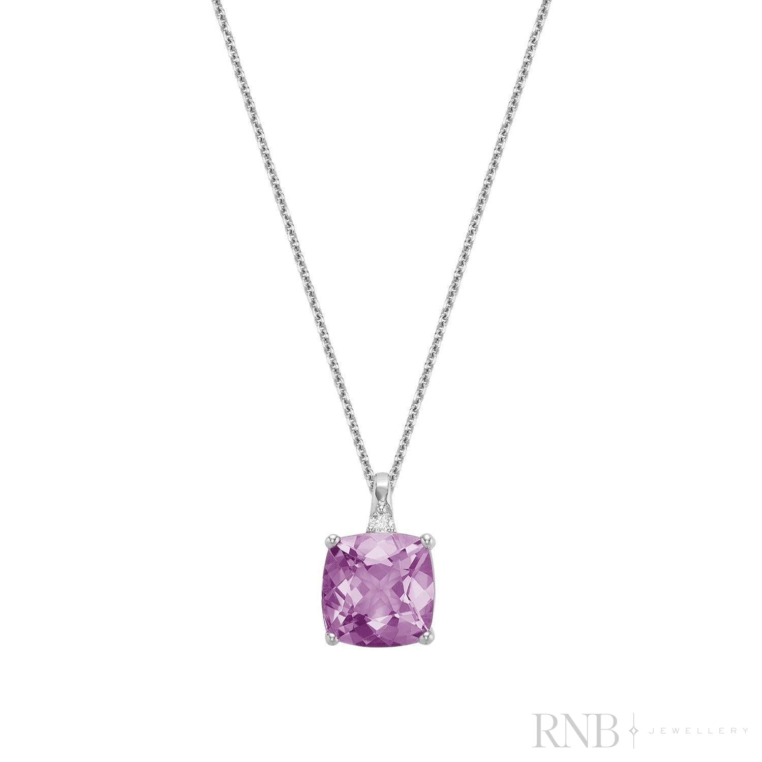 Cushion Cut Colored Stone and Diamond Pendant