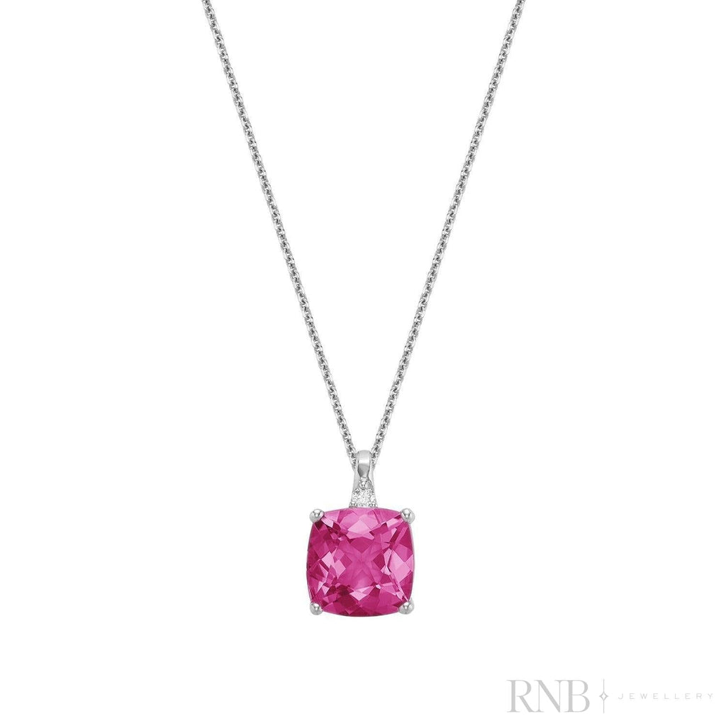 Cushion Cut Colored Stone and Diamond Pendant