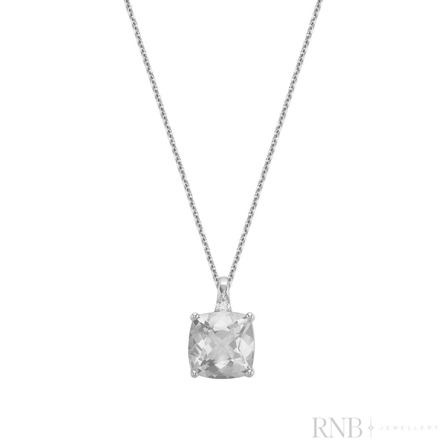 Cushion Cut Colored Stone and Diamond Pendant