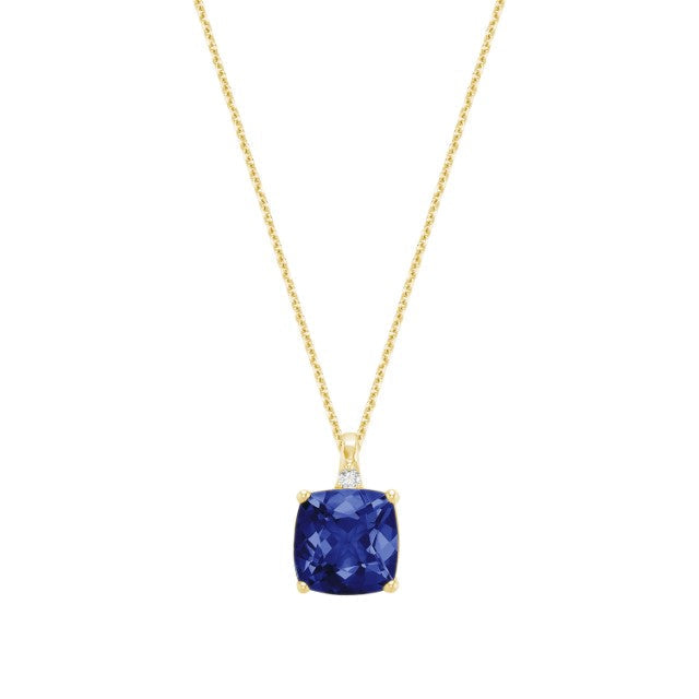 Cushion Cut Colored Stone and Diamond Pendant