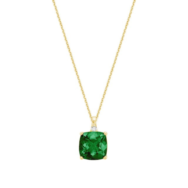 Cushion Cut Colored Stone and Diamond Pendant