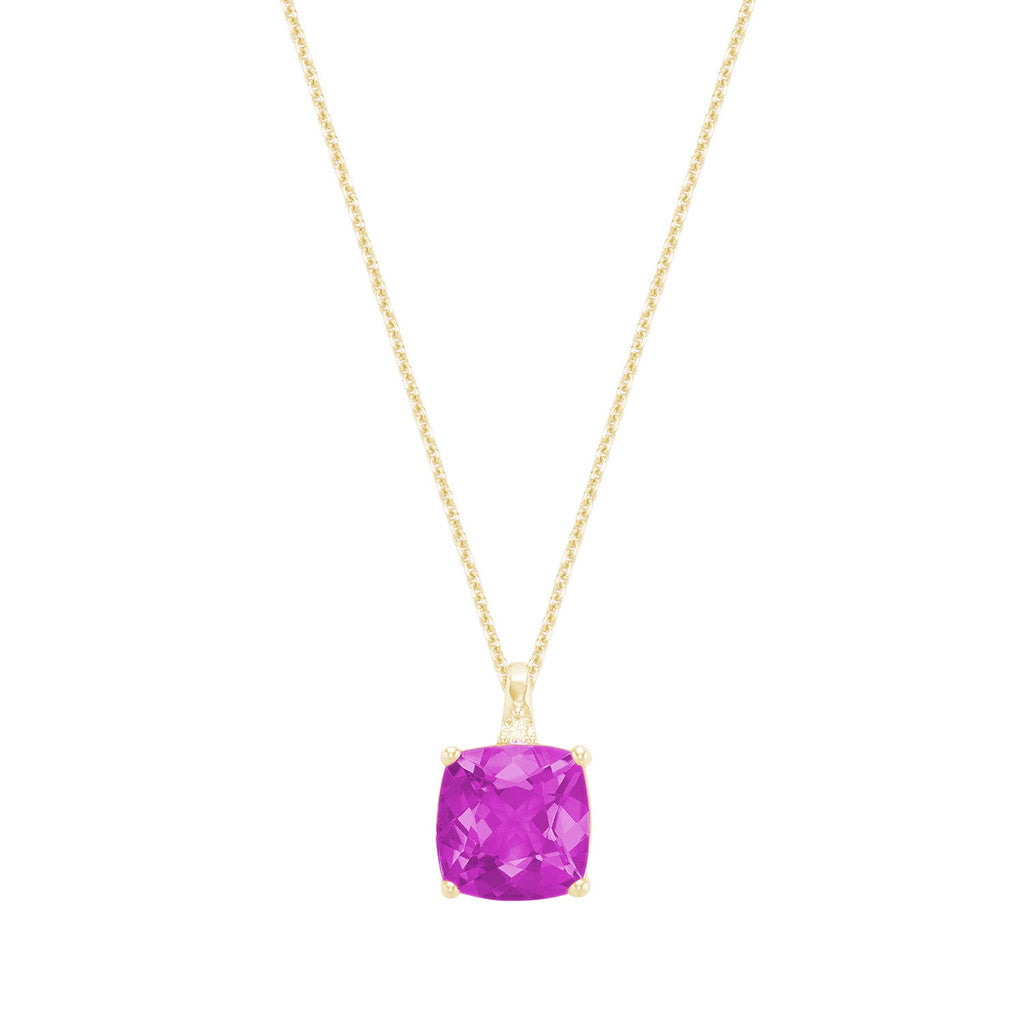 Cushion Cut Colored Stone and Diamond Pendant
