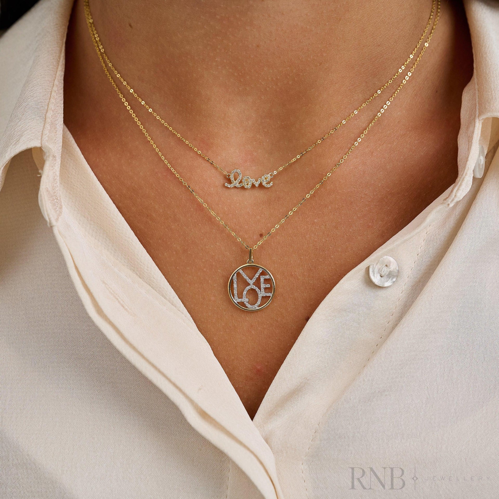 "LOVE" Circle Diamond Pendant