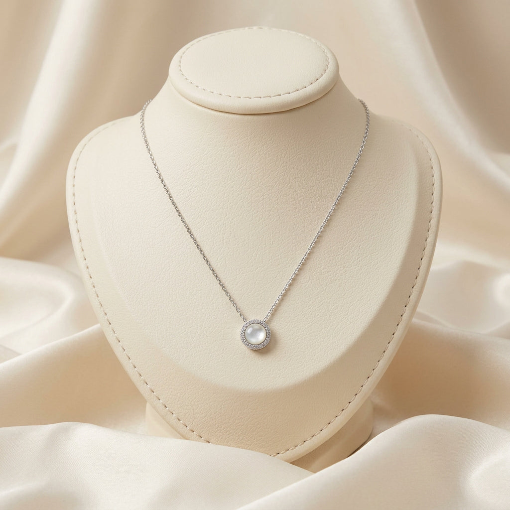Halo Mother of Pearl Diamond Necklace