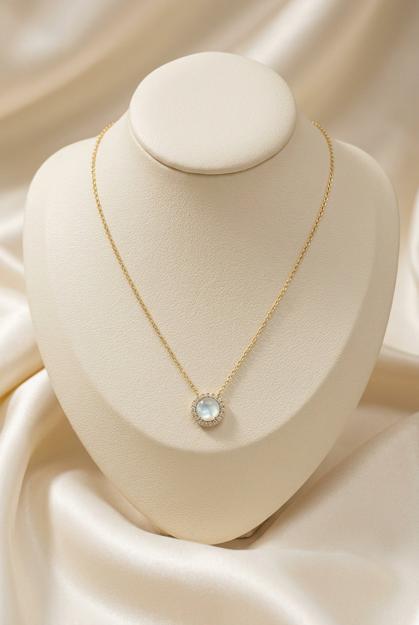 Halo Mother of Pearl Diamond Necklace