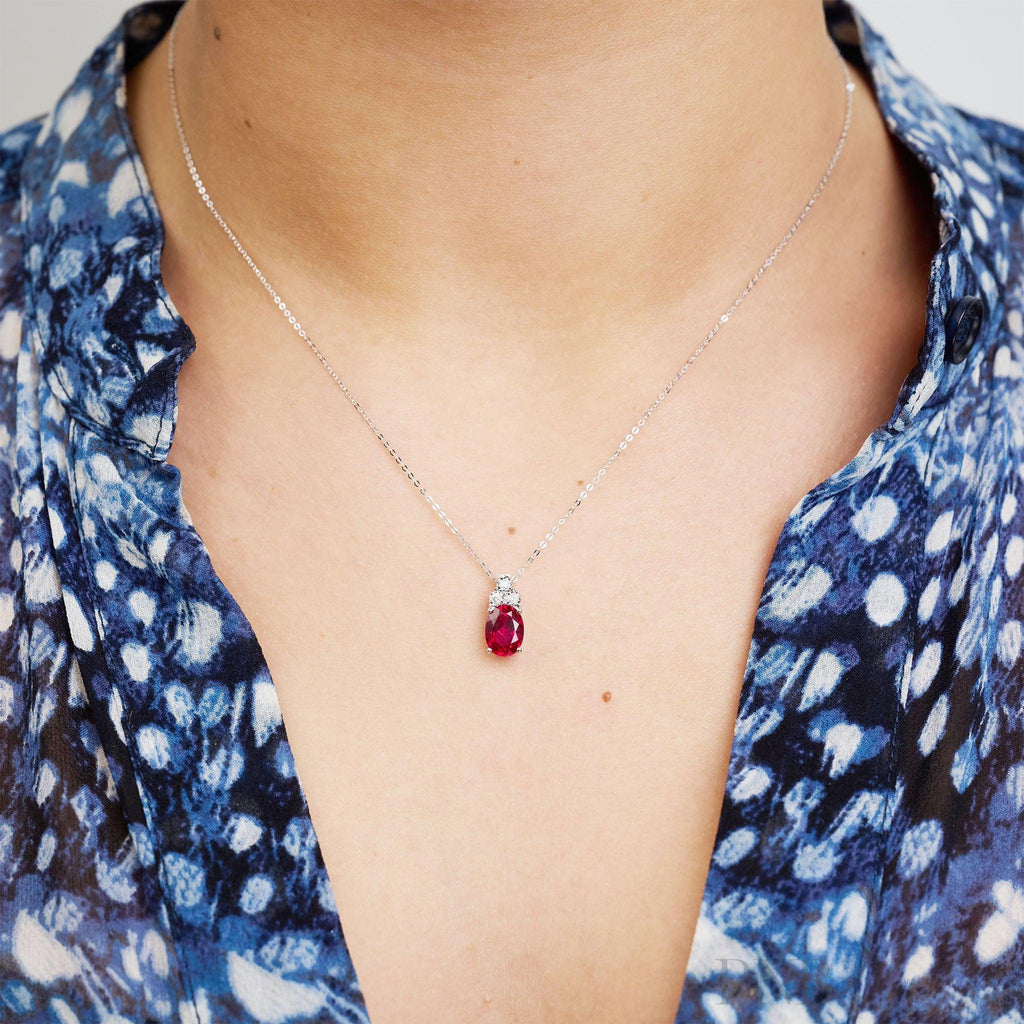Oval Colored Stone Trinity Diamond Pendant