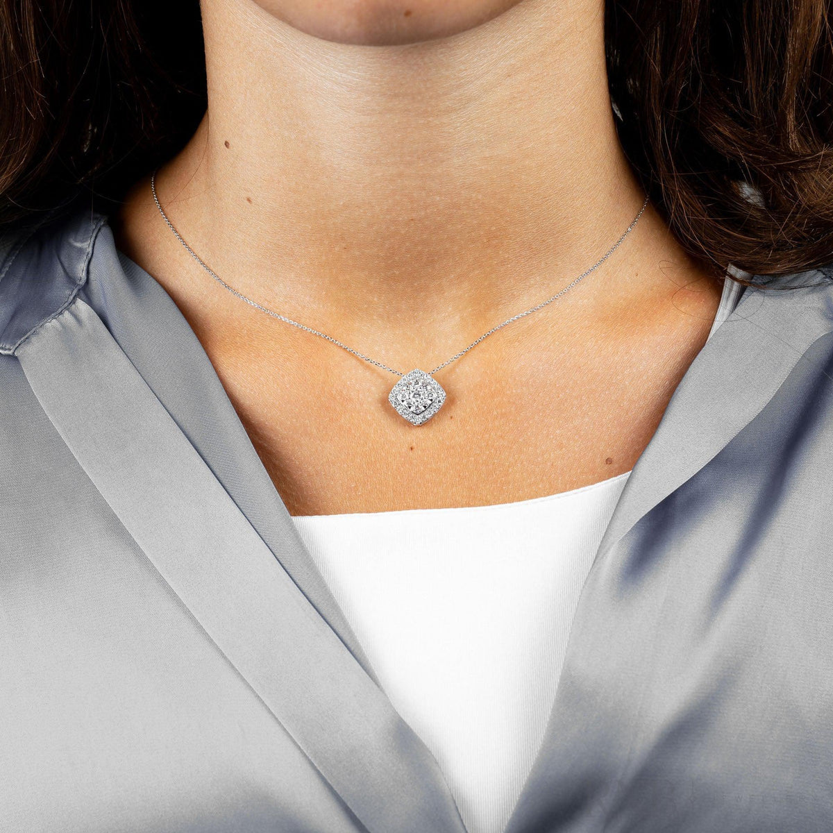 Cushion Shape Pave Halo Diamond Pendant