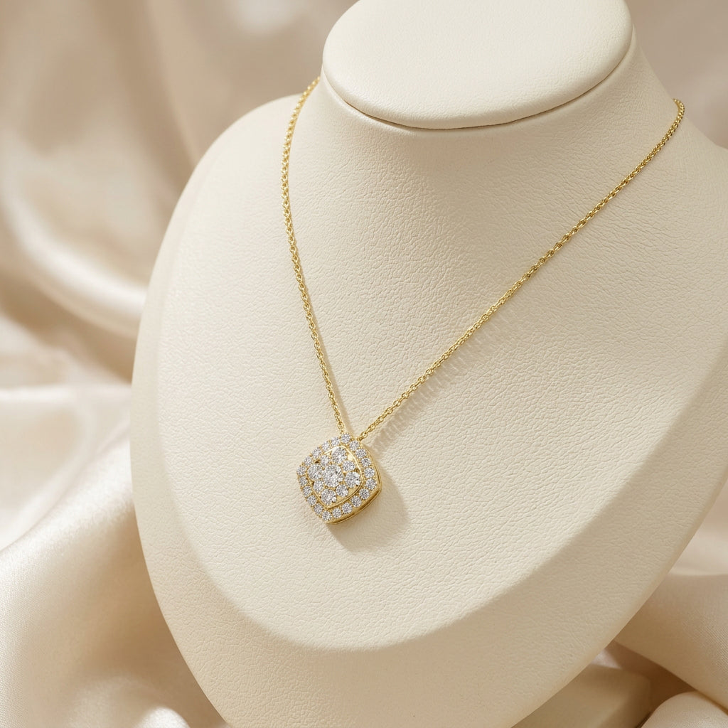Cushion Shape Pave Halo Diamond Pendant
