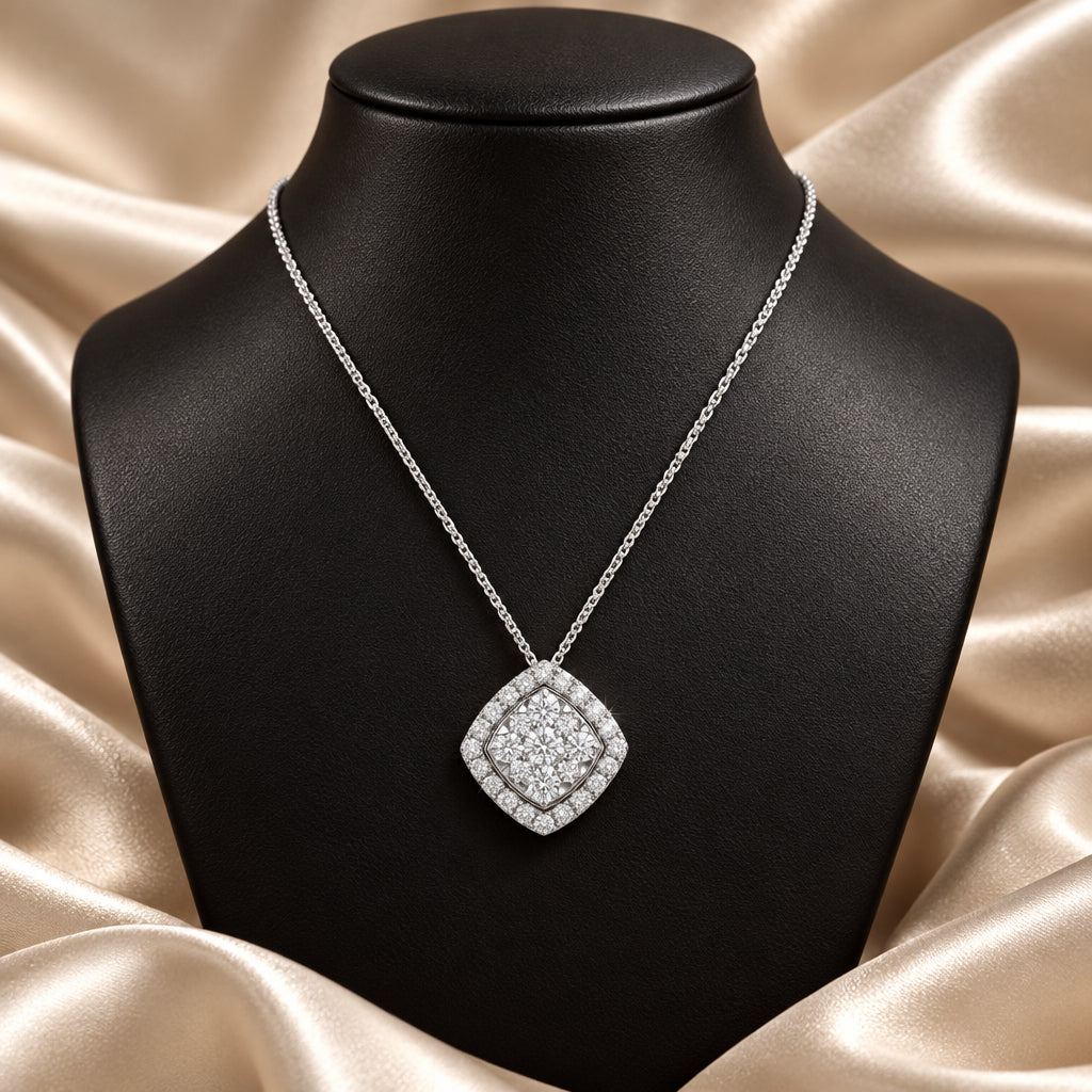 Cushion Shape Pave Halo Diamond Pendant