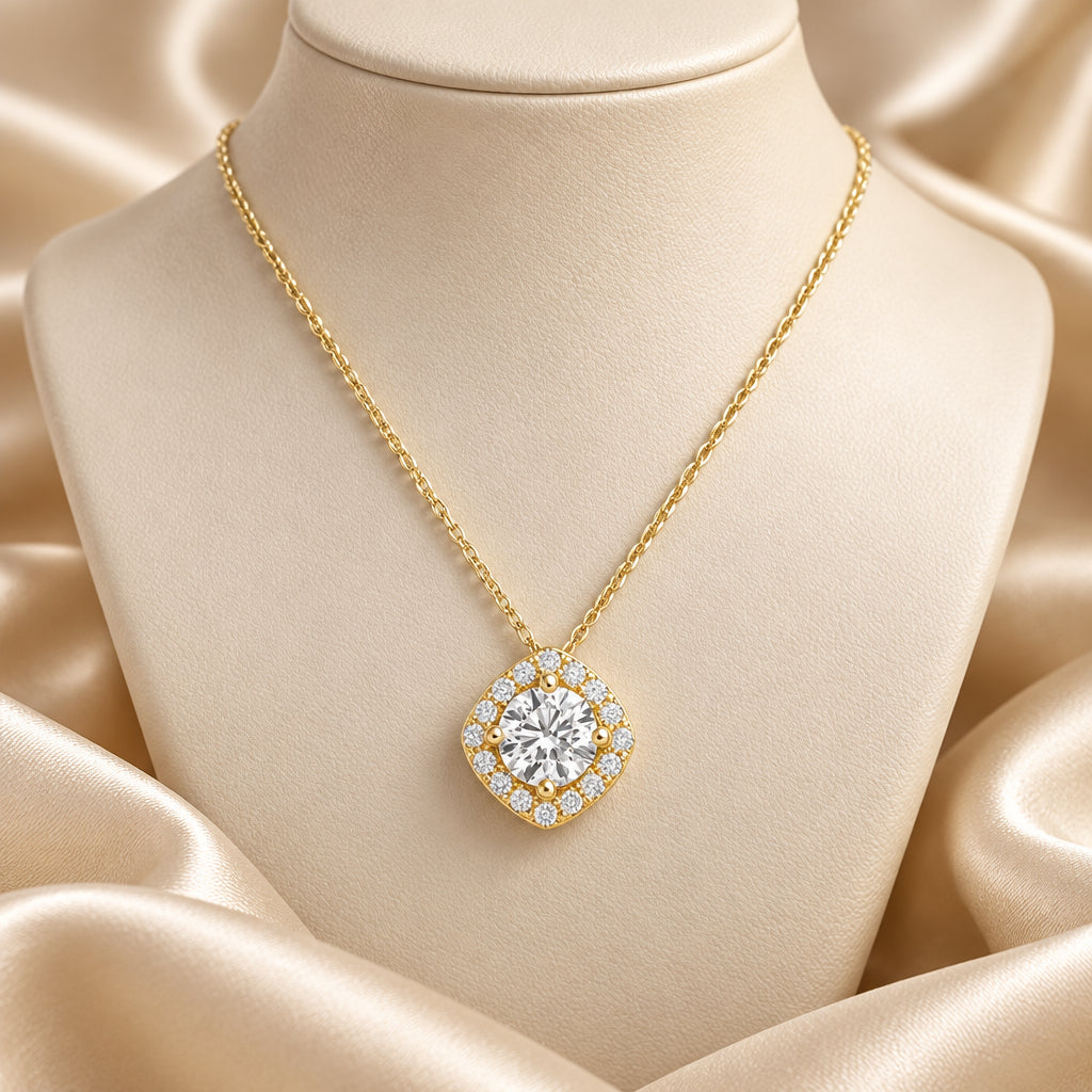 Cushion Shape Halo Diamond Pendant