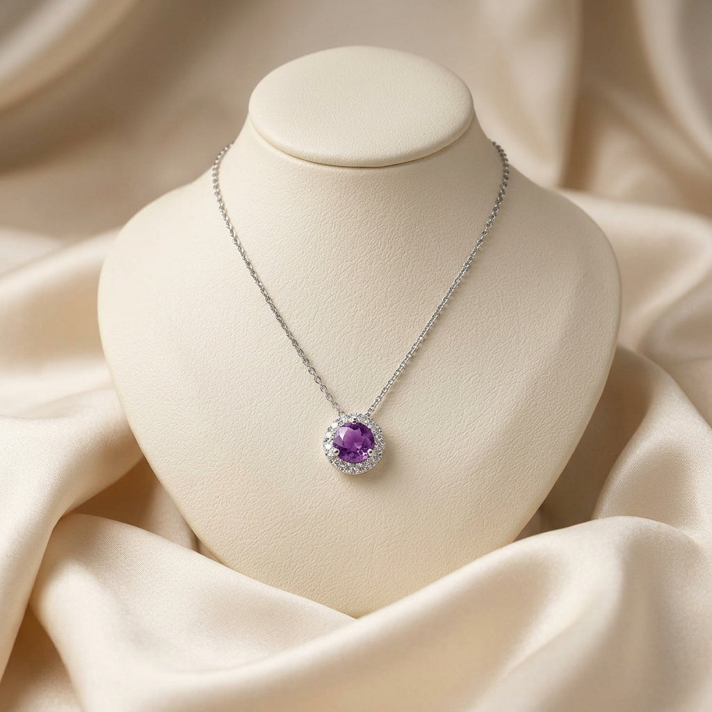 Precious Stone & Diamond Halo Pendant