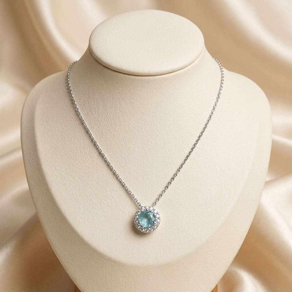 Precious Stone & Diamond Halo Pendant
