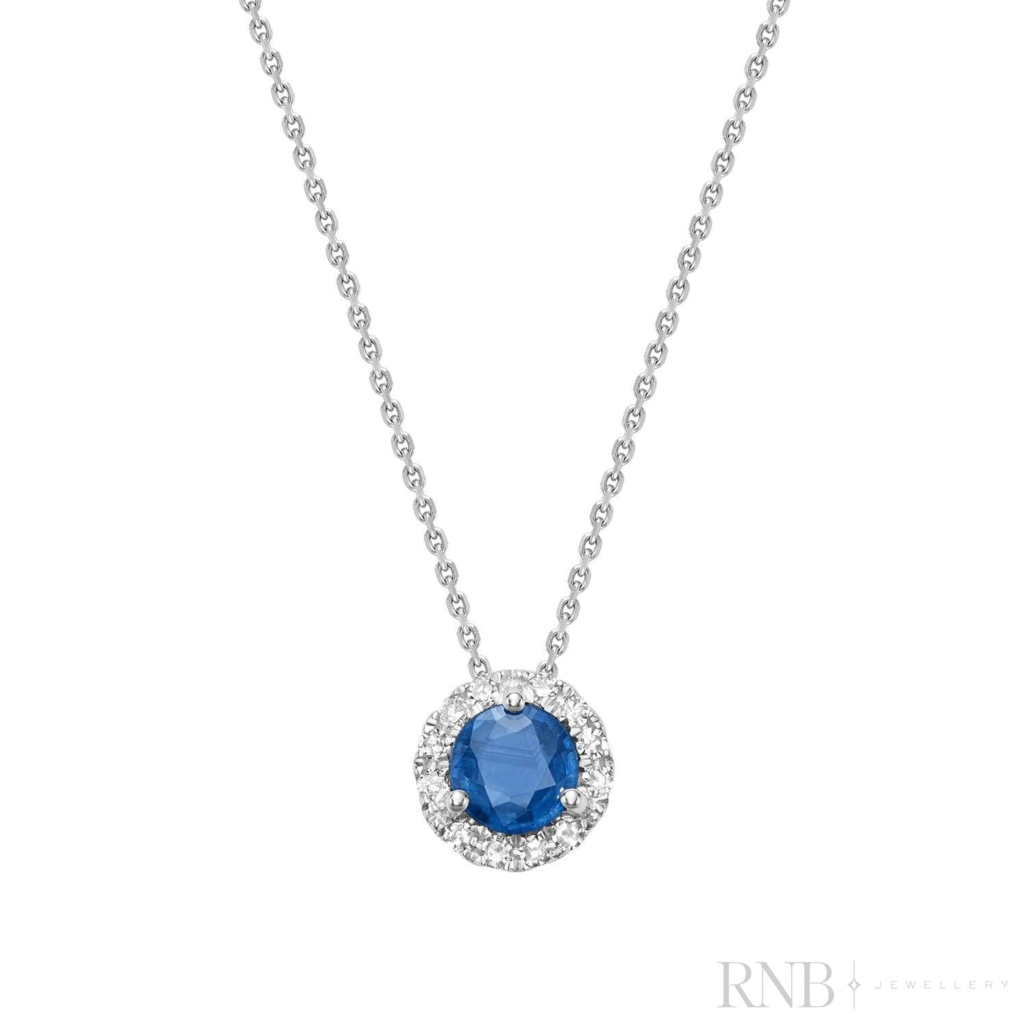 Blue Sapphire & Diamond Halo Pendant