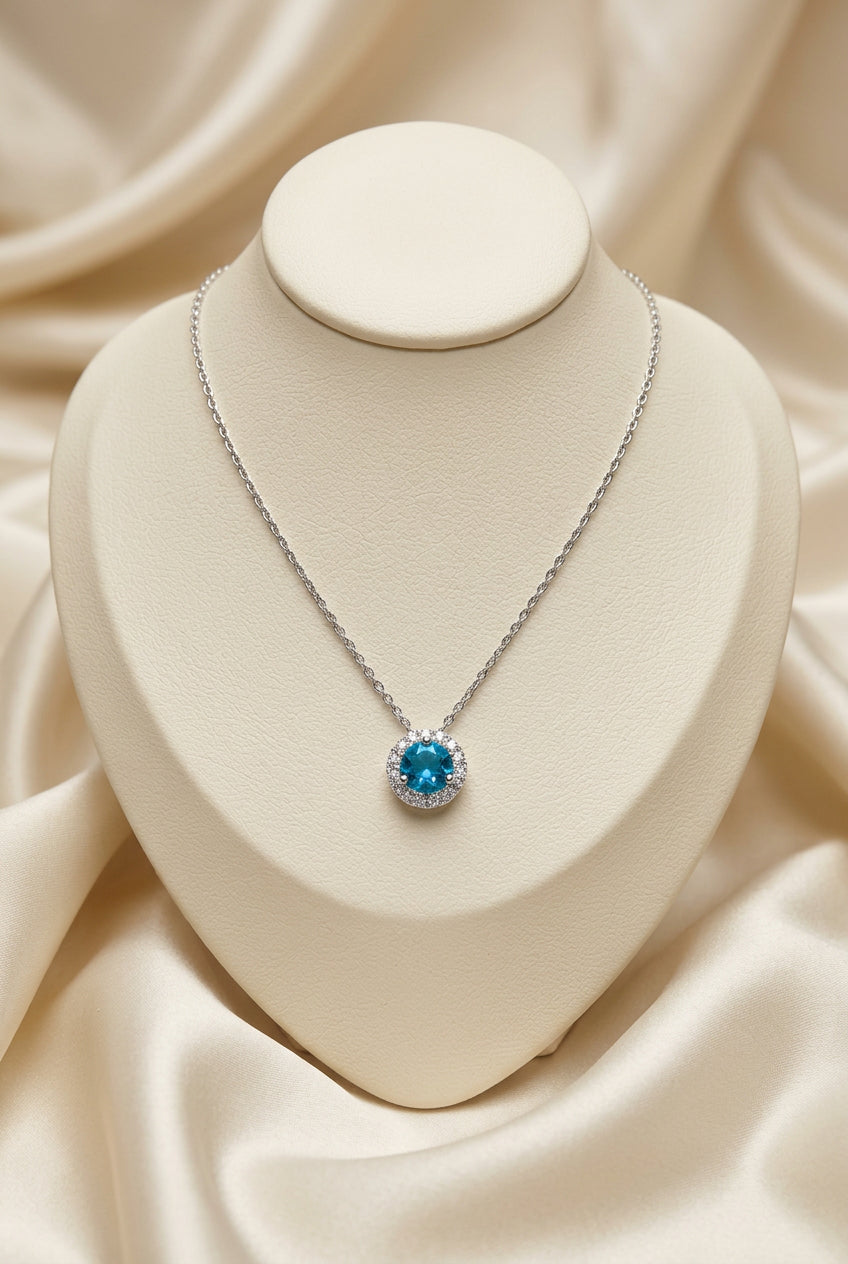 Precious Stone & Diamond Halo Pendant